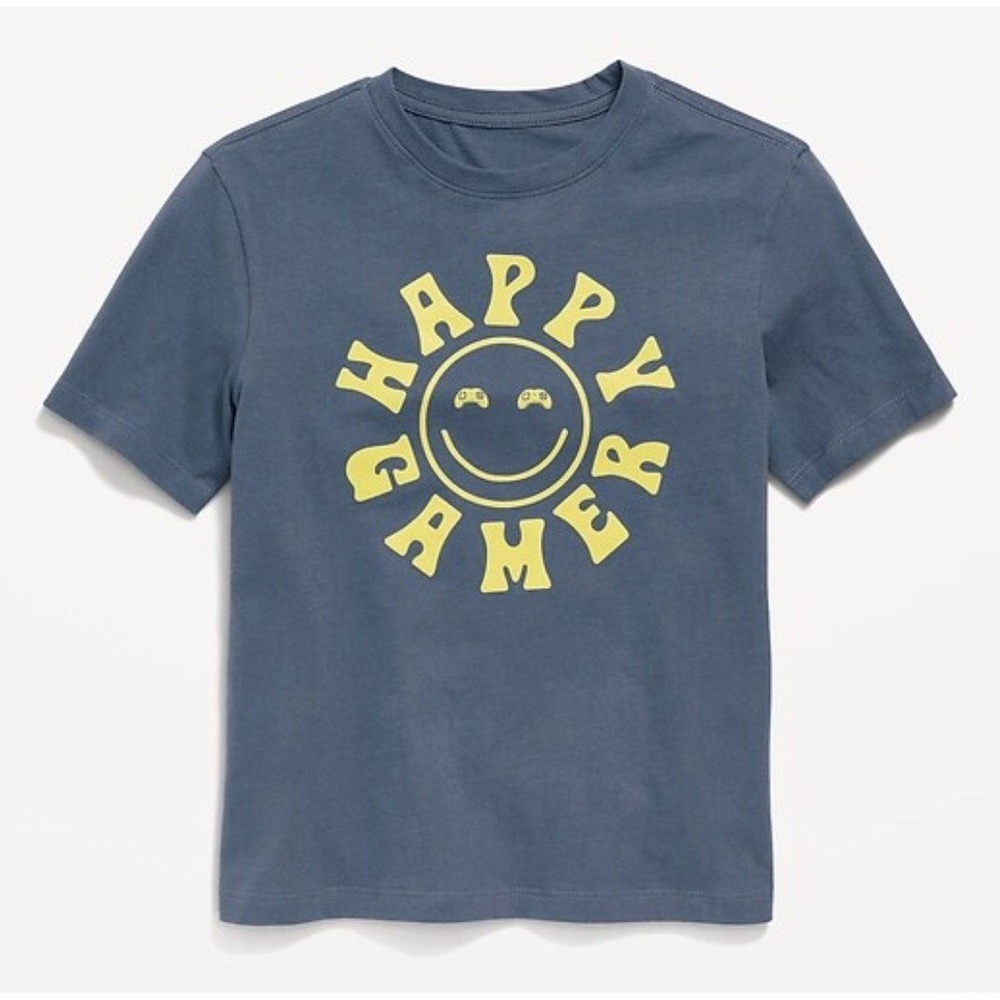 Old Navy Graphic Short Sleeve T-Shirt Blue/Yellow "Happy Gamer" Kids Size M (8)